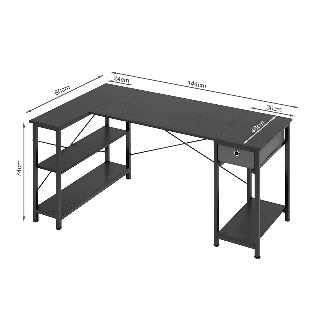 Simon Computer Corner Desk with Bookshelf - Black