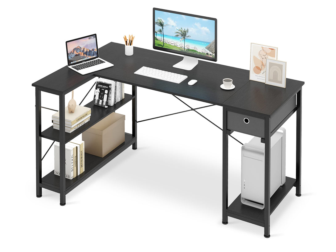 Simon Computer Corner Desk with Bookshelf - Black