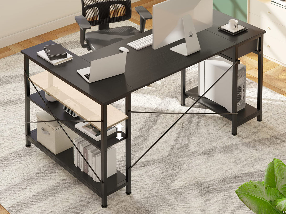 Simon Computer Corner Desk with Bookshelf - Black