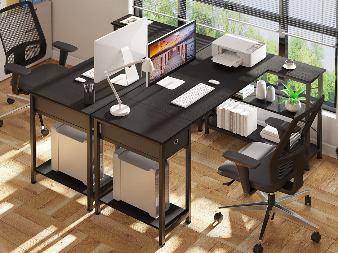 Simon Computer Corner Desk with Bookshelf - Black