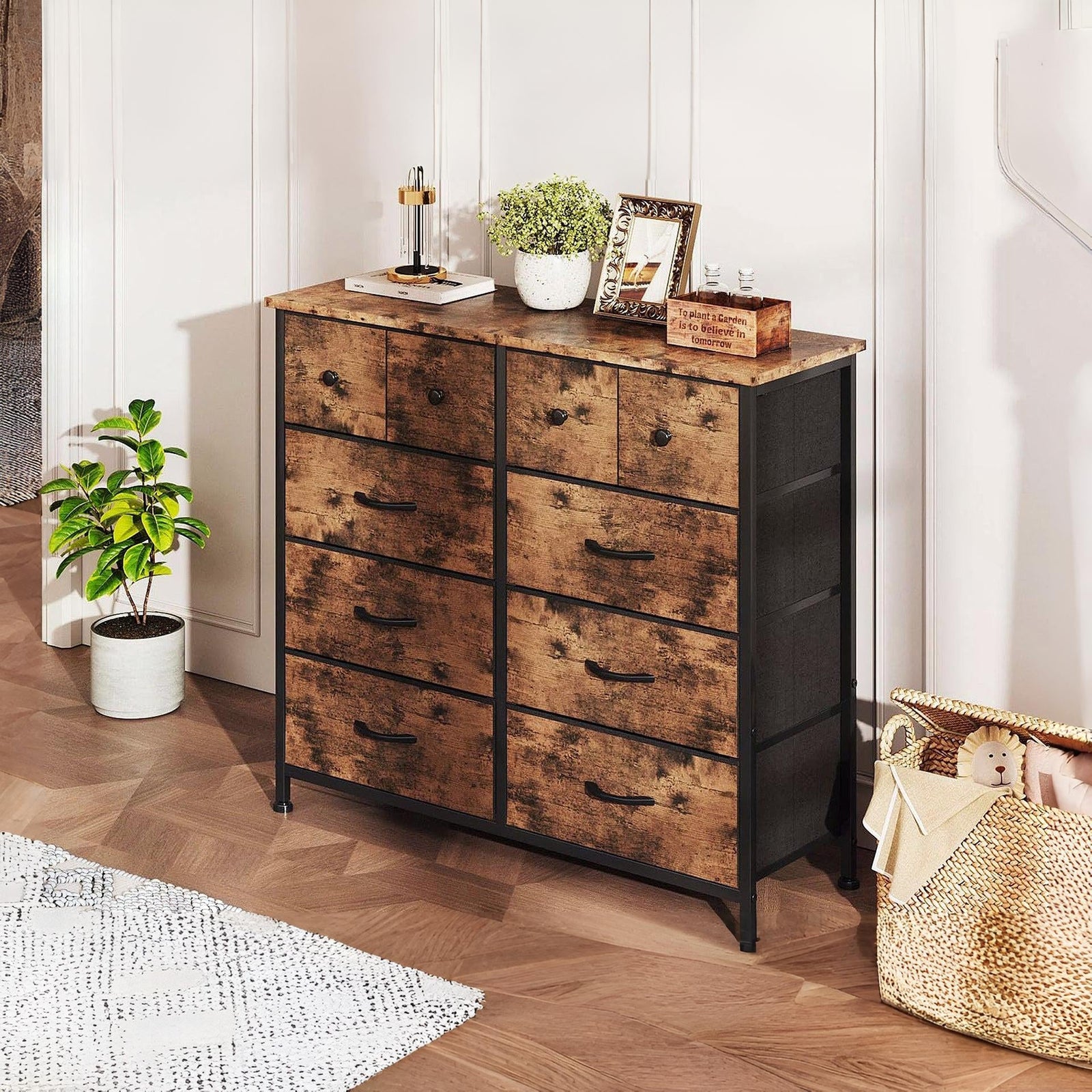 Natalia 10 Drawers Lowboy - Rustic Brown (0.060m3 - 15kg)