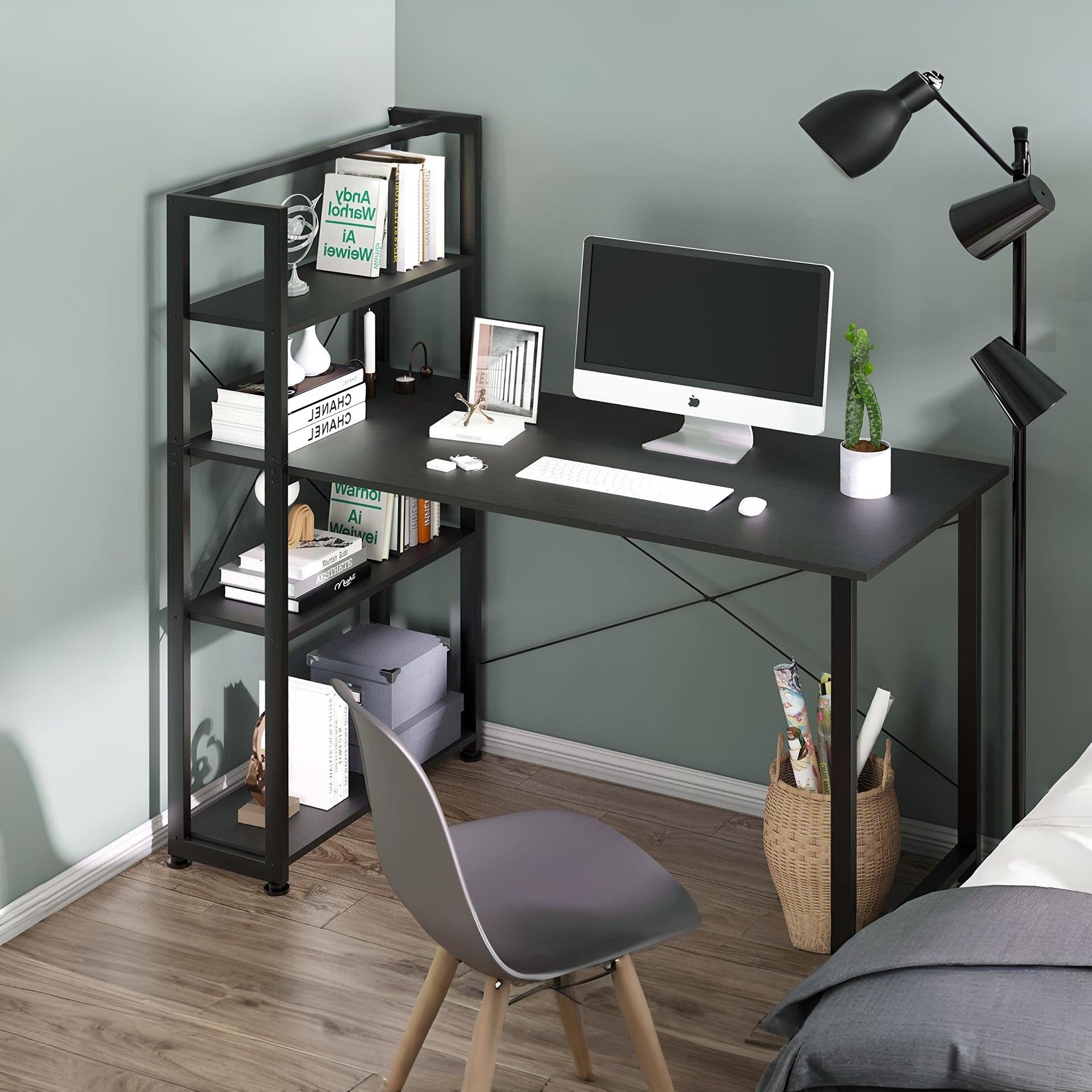 Kevin 120cm Computer Desk with Bookshelf - Black – LivingTopia