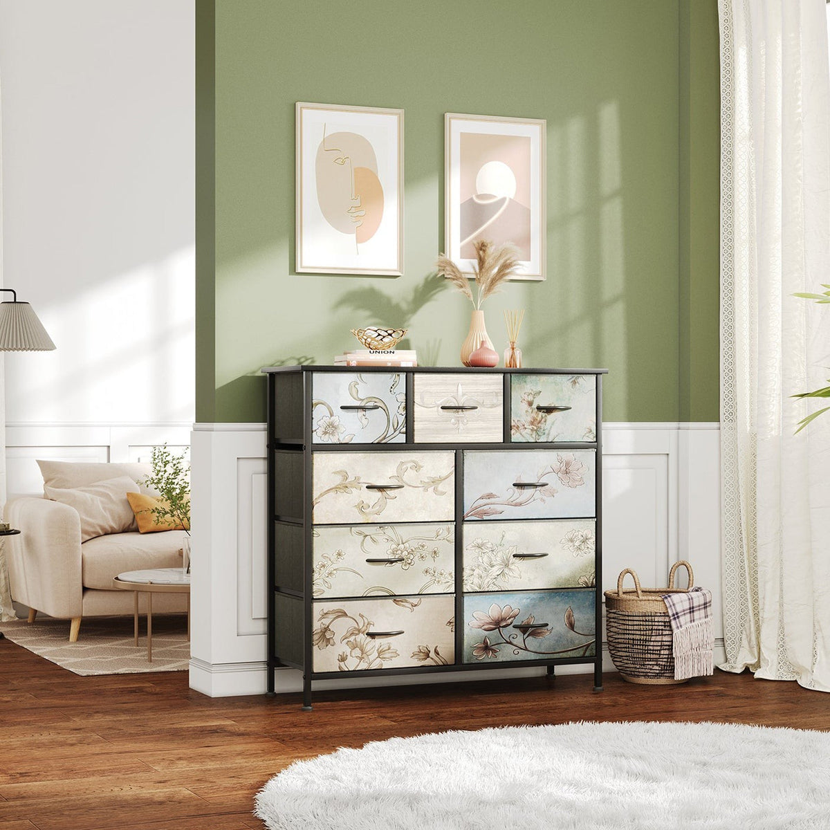 Madilyn 9 Drawers Lowboy - Black + Mix